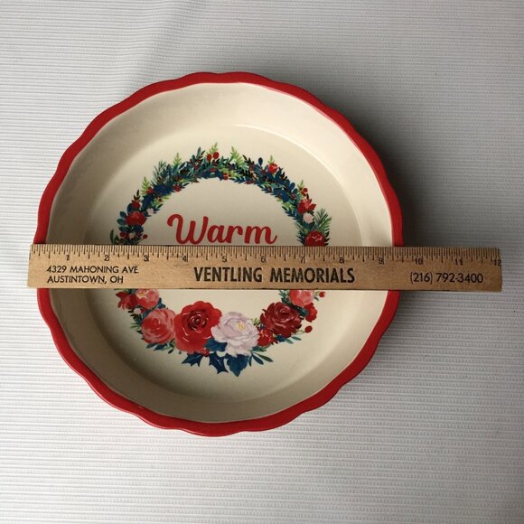 The Pioneer Woman Pie Plate Baking Dish Stoneware Christmas Floral Flower Red - Picture 3 of 11